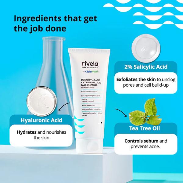 RIVELA 2% SALICYLIC ACID + HYALURONIC ACID FACE Cleanser 100ml