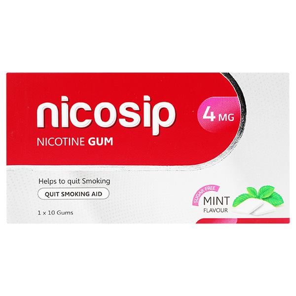 NICOSIP 4 MG SUGAR FREE MINT FLAVOUR Gum 10's