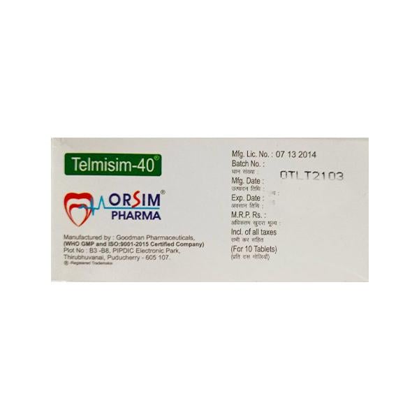 TELMISIM 40mg Tablet 10's