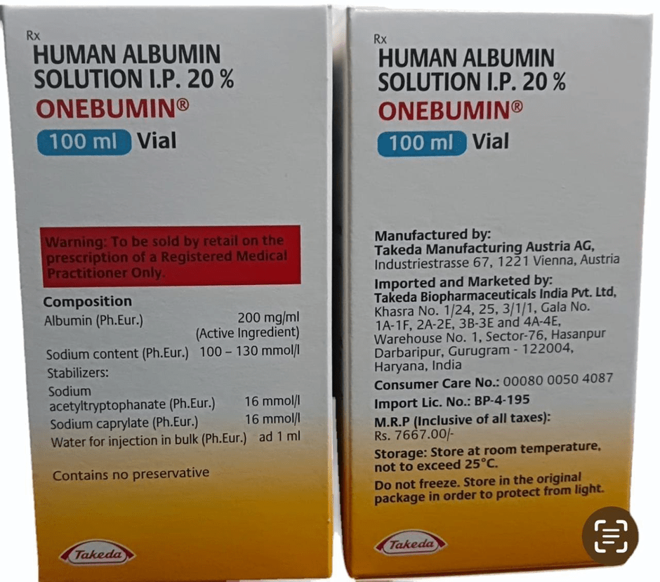 Onebumin 20% Infusion - 100ml Vial - Global Surgicals
