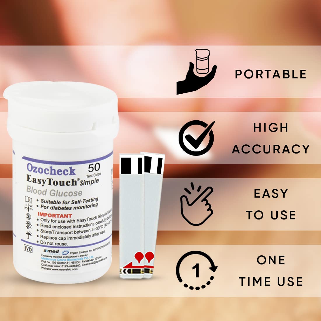 Ozone Ozotest Glucolyf Blood Glucose Test Strip - Global Surgicals