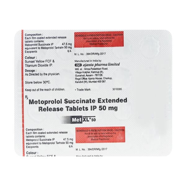 MET XL 50mg Tablet 20's