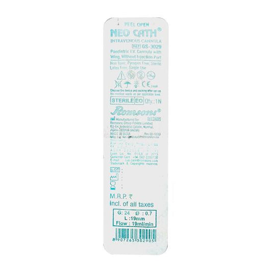NEO CATH GS3030 24G YELLOW 19MM Paed Intra Venous Cannula 1's