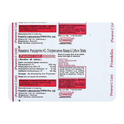 PARAMOL C COLD Tablet 10's - Global Surgicals