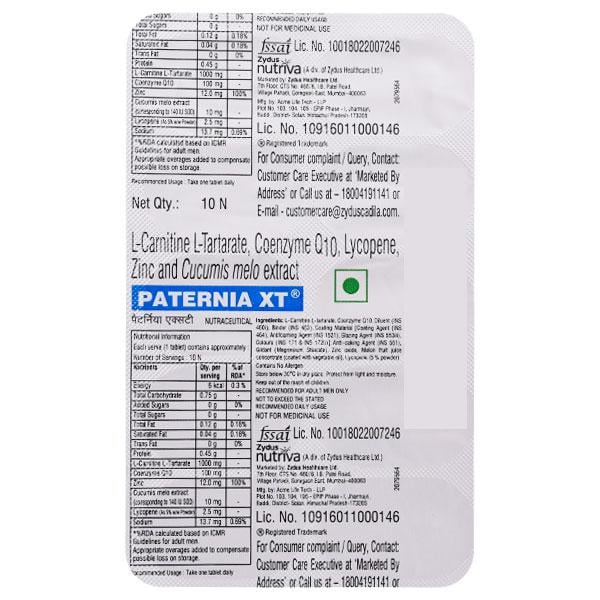 Paternia XT Tablet 10'S - Global Surgicals