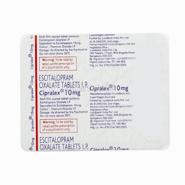Cipralex 10mg Tablet 15'S