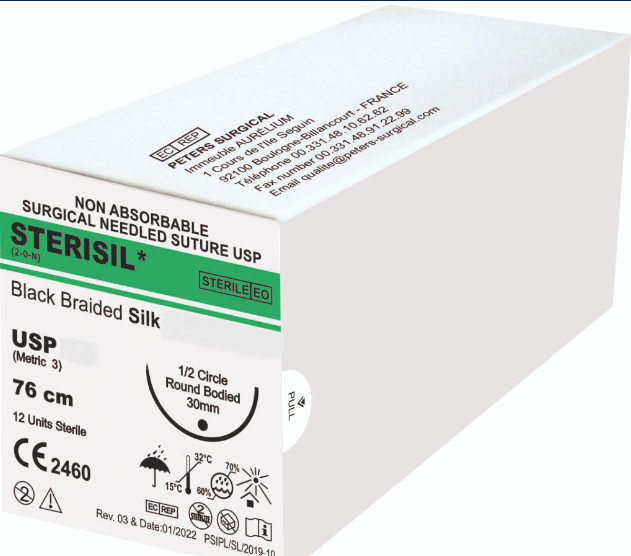 Peters Surgical Sterisil Suture 3 - 0 - SFS5028 Pack of 12 - Global Surgicals