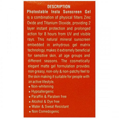 PHOTOSTABLE INSTA SPF 40 PA+++ MATTE FINISH Sunscreen Gel 50gm - Global Surgicals