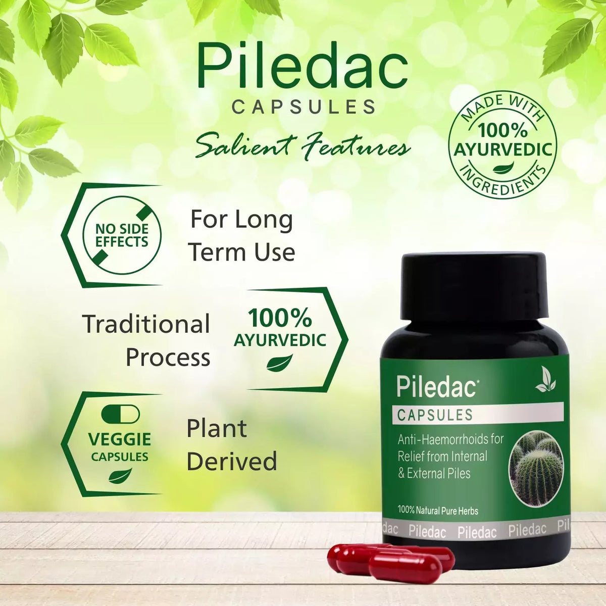 Piledac Capsules (30 Caps) – Ayurvedic Piles Care & Pain Relief | 100% Natural, Pack of 1 - Global Surgicals