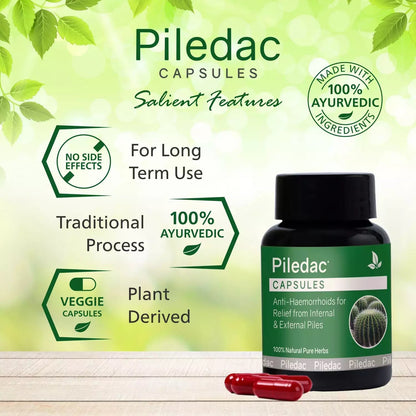 Piledac Capsules (30 Caps) – Ayurvedic Piles Care & Pain Relief | 100% Natural, Pack of 1 - Global Surgicals