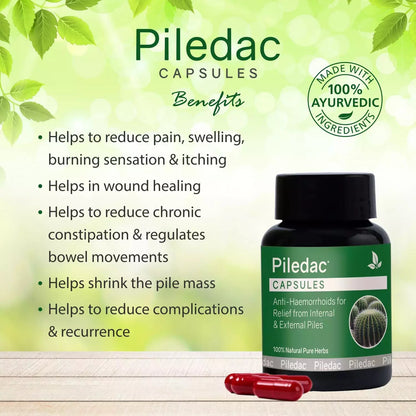 Piledac Capsules (30 Caps) – Ayurvedic Piles Care & Pain Relief | 100% Natural, Pack of 1 - Global Surgicals