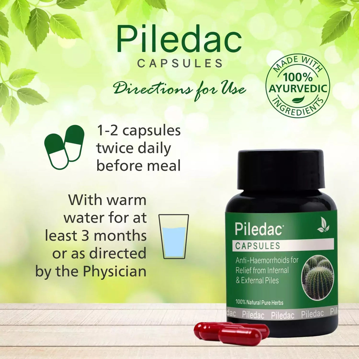 Piledac Capsules (30 Caps) – Ayurvedic Piles Care & Pain Relief | 100% Natural, Pack of 1 - Global Surgicals