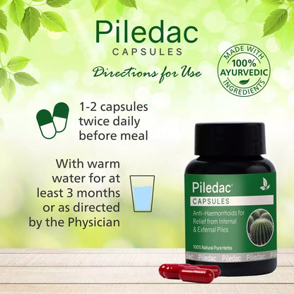 Piledac Capsules (30 Caps) – Ayurvedic Piles Care & Pain Relief | 100% Natural, Pack of 1 - Global Surgicals
