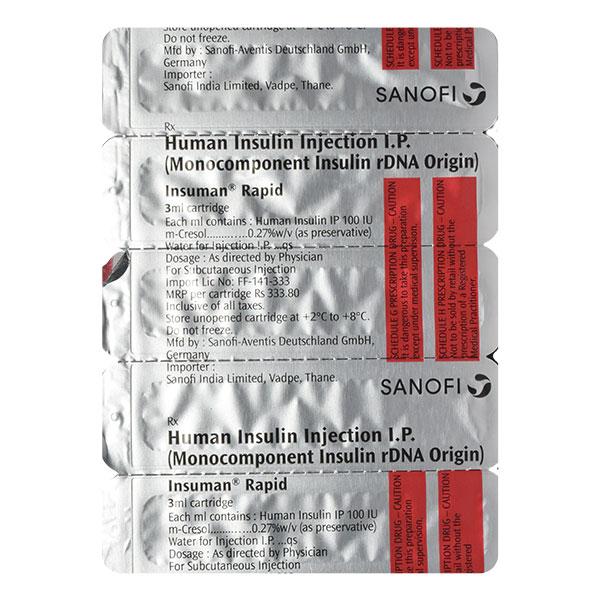 Insuman Rapid 100IU Cartridge 1X3ml