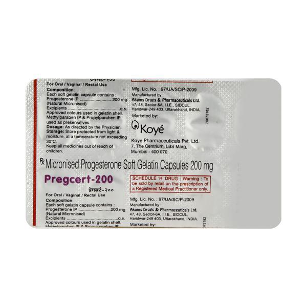Pregcert 200mg Capsule 10'S - Global Surgicals