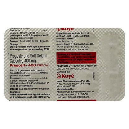 Pregcert 400mg Capsule 10'S - Global Surgicals