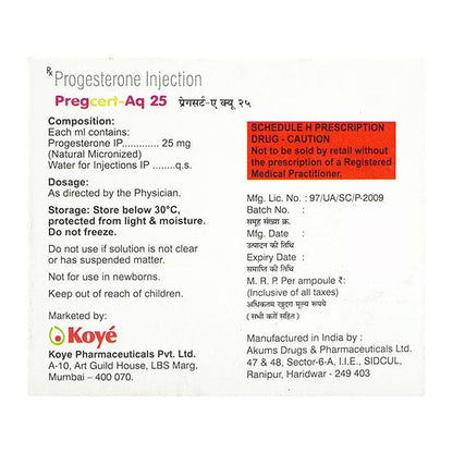 Pregcert AQ 25mg Injection 1ml - Global Surgicals