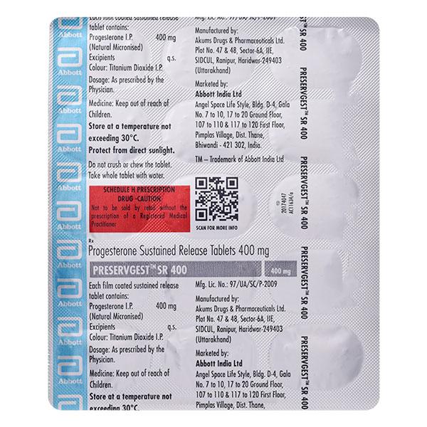 PRESERVGEST SR 400 Tablet 15's - Global Surgicals