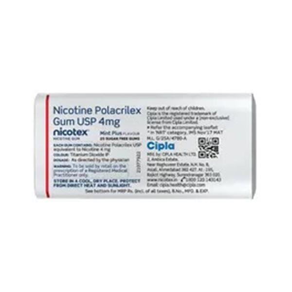 Nicotex Mint Plus Flavour 4mg Sugar Free Chew Gum Tablet 25'S