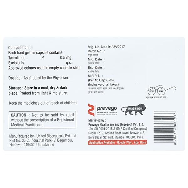 TACROLIUS 0.5 Capsule 10's