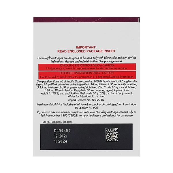 Humalog 100IU Cartridge 1X3ml