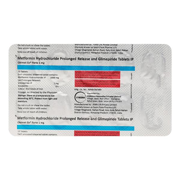 Obimet GX Forte 1mg Tablet 10'S