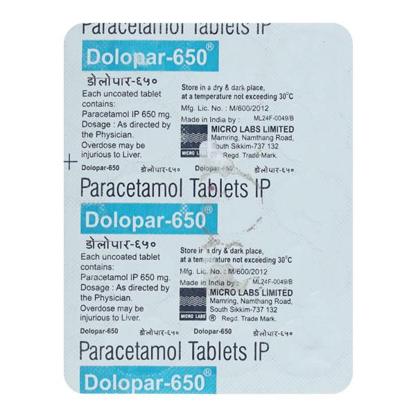 Dolopar 650mg Tablet 15'S