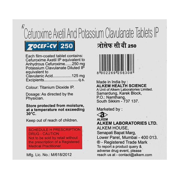 Zocef CV 250mg Tablet 6'S