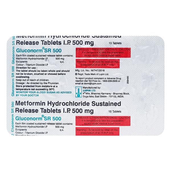 Gluconorm SR 500mg Tablet 15'S