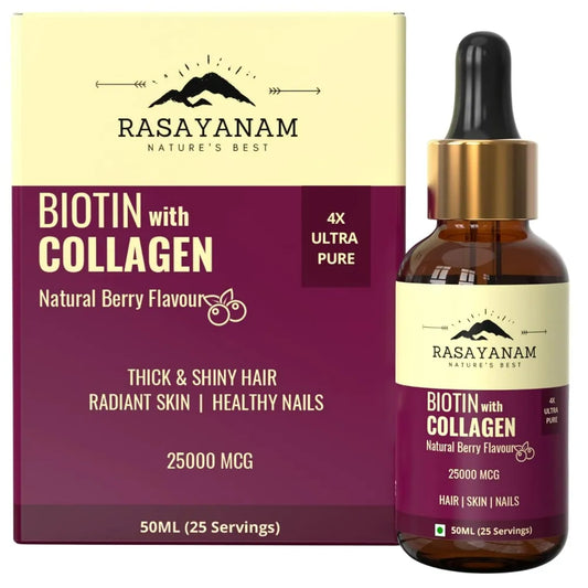 Rasayanam Biotin & Collagen 25000mcg Berry Flavour Liquid, 50 ml