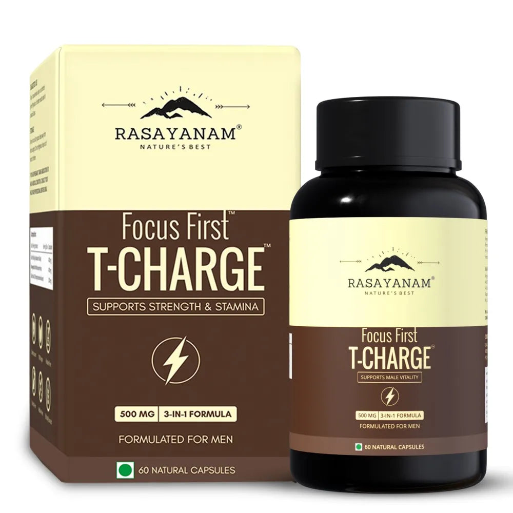 Rasayanam T-Charge 500mg | 3-in-1 Testosterone Supplement for Men, 60 Capsules