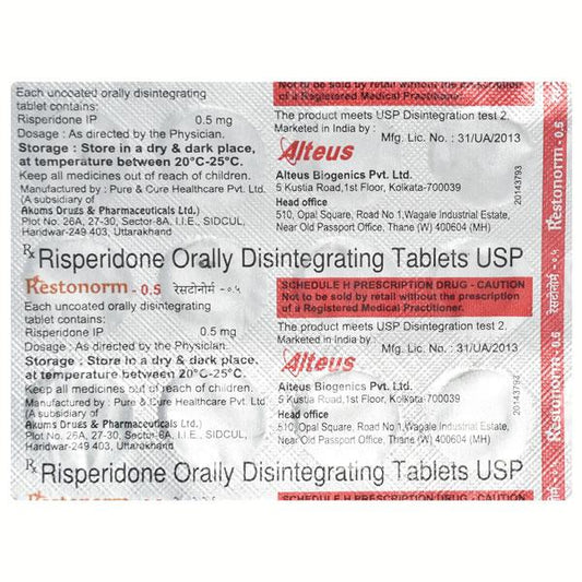 RESTONORM 0.5 Orally Disintegrating Tablet 15's - Global Surgicals