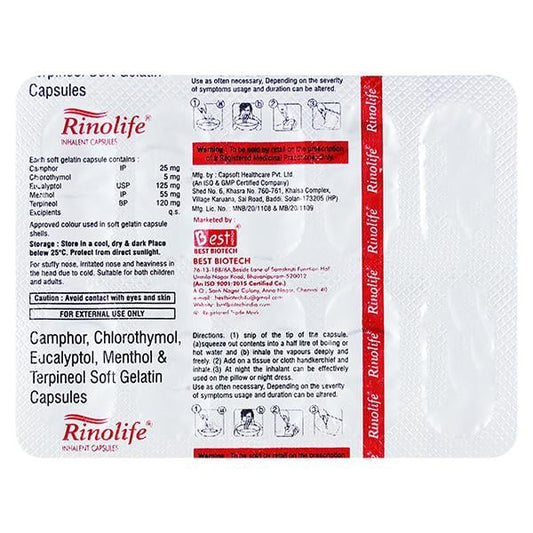 RINOLIFE INHALANT Capsule 10's - Global Surgicals