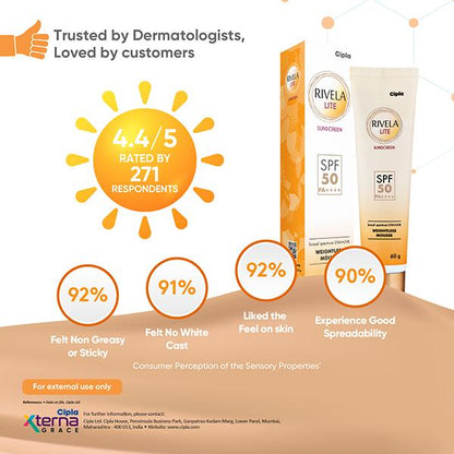 Rivela Lite SPF 50 PA++++ Sunscreen 60gm - Global Surgicals