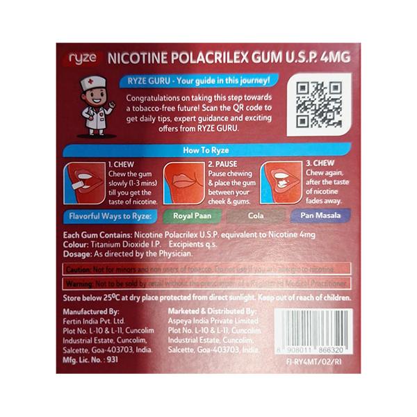 RYZE 4 MG FROSTY MINT NICOTINE Gum 9's - Global Surgicals