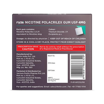 RYZE SUGAR FREE FROSTY MINT NICOTINE 4mg Gum 9's - Global Surgicals