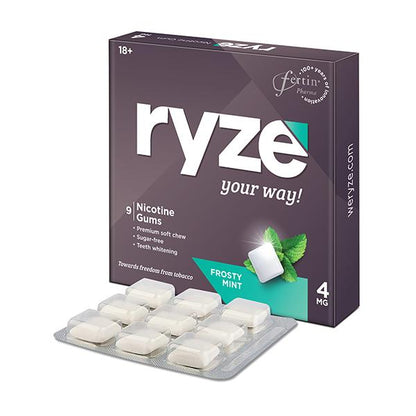 RYZE SUGAR FREE FROSTY MINT NICOTINE 4mg Gum 9's - Global Surgicals