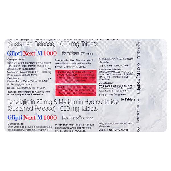 GLIPTI NEXT M 1000mg Tablet 10's