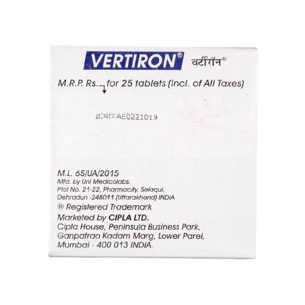 Vertiron 25mg Tablet 25'S