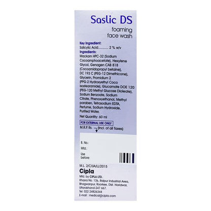 Saslic DS Face Wash Foam 60ml - Global Surgicals