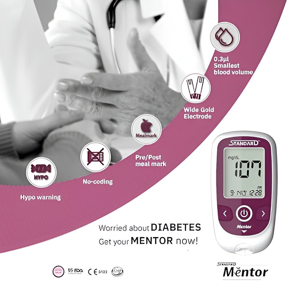 SD Biosensor Standard Mentor with 10 Strips,Lancet & Lancing Device Glucometer - Global Surgicals