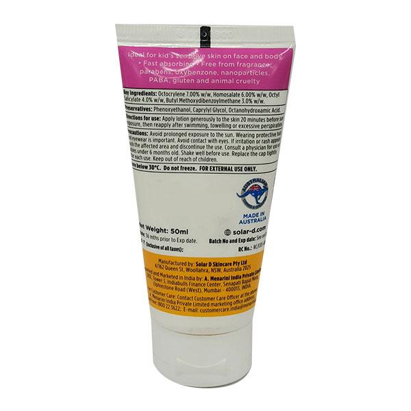 SOLAR D UV ACTIVATED KIDS SPF 50 PA ++++ Sunscreen 50ml - Global Surgicals