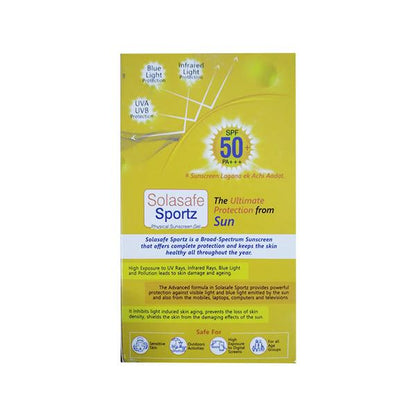 SOLASAFE SPORTZ SPF 50 + PA+++ PHYSICAL SUNSCREEN Gel 50gm - Global Surgicals