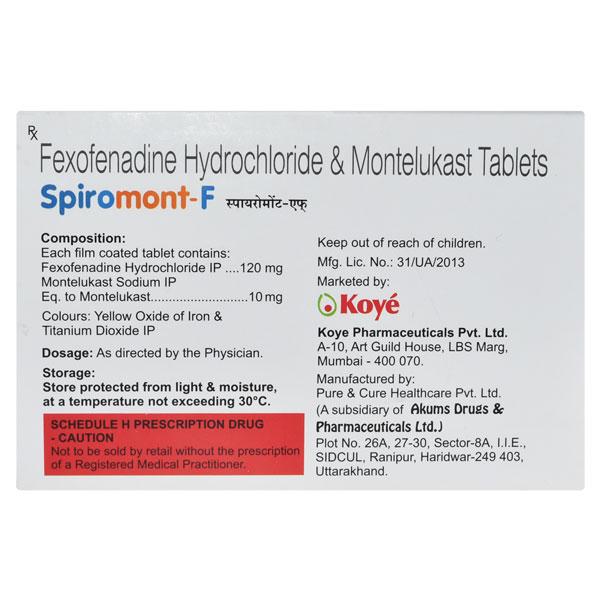 SPIROMONT F Tablet 15's - Global Surgicals