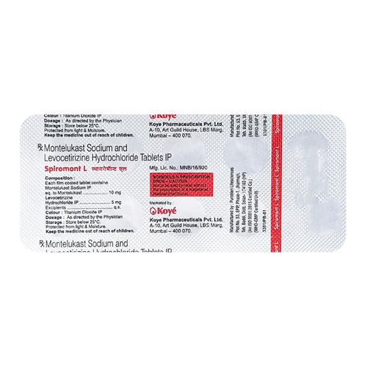 Spiromont L 10/5mg Tablet 10'S - Global Surgicals