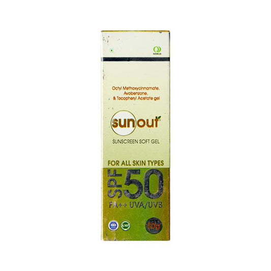 SUNOUT SPF 50 PA++ UVA/UVB Sunscreen Soft Gel 50gm - Global Surgicals
