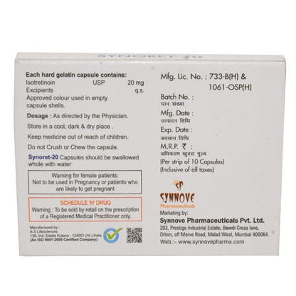 SYNORET 20 Capsule 10's - Global Surgicals