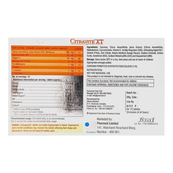 Citravite XT Orange Flavour Chewable Tablet 15'S