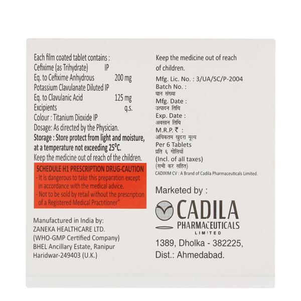 Cadixim CV Tablet 6'S