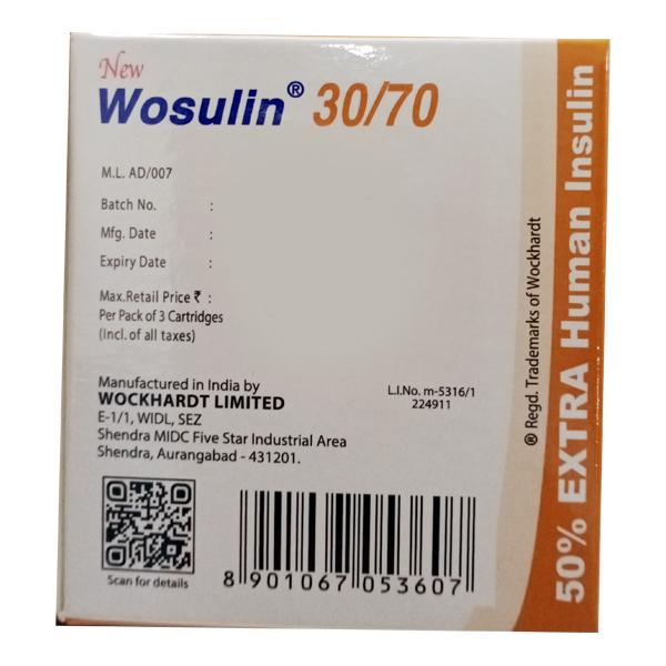 Wosulin New 30/70 100IU Cartridge 3X3ml